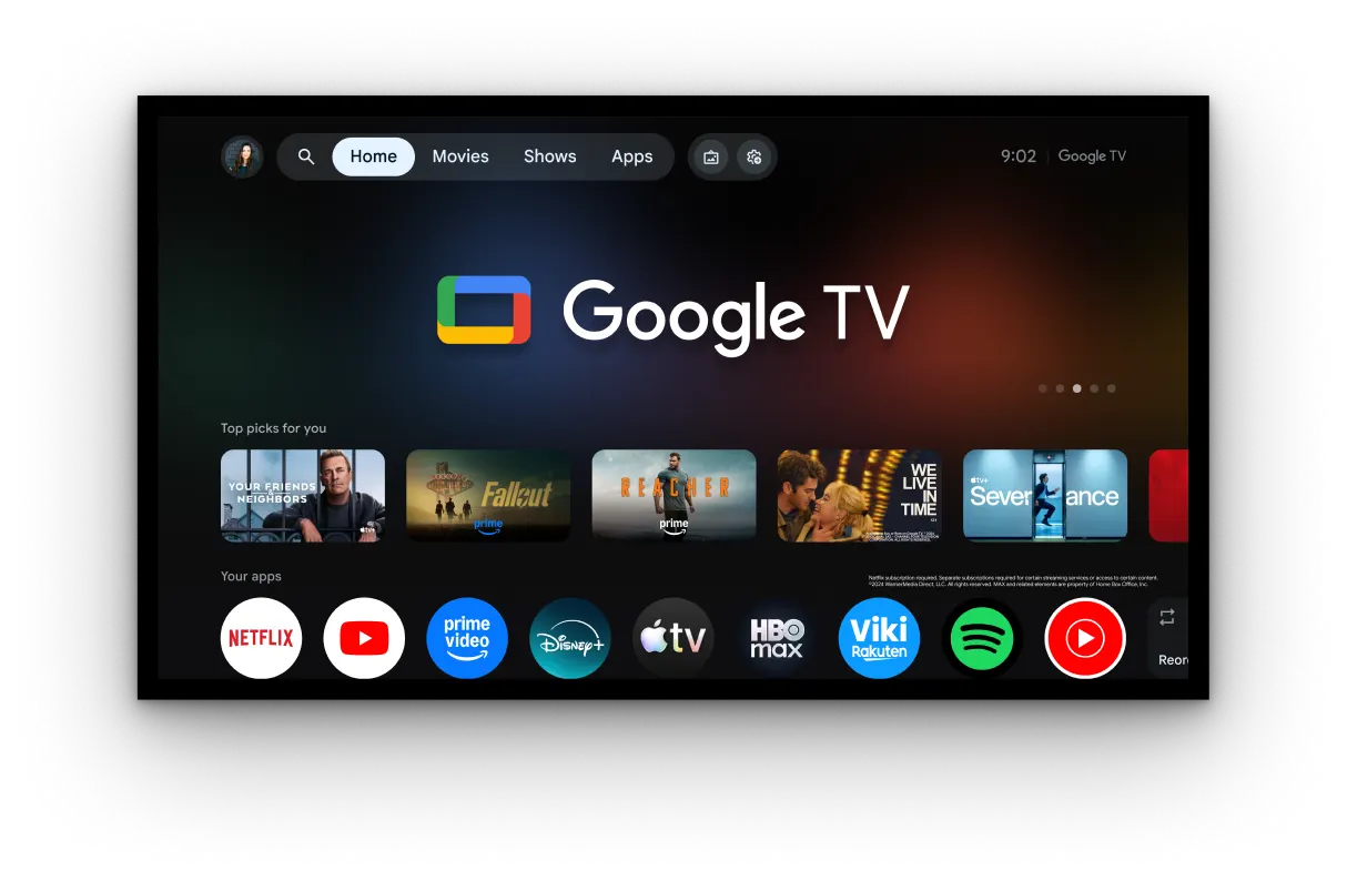 Google TV home screen