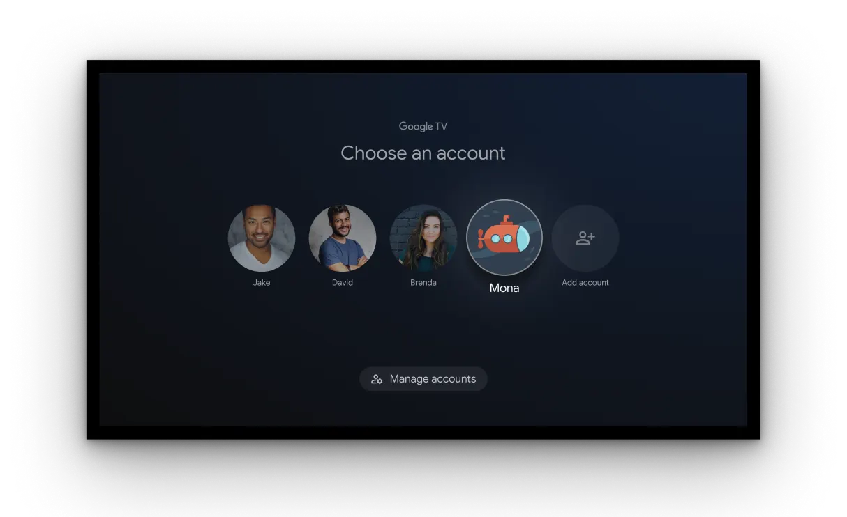 Google TV profile selection screen