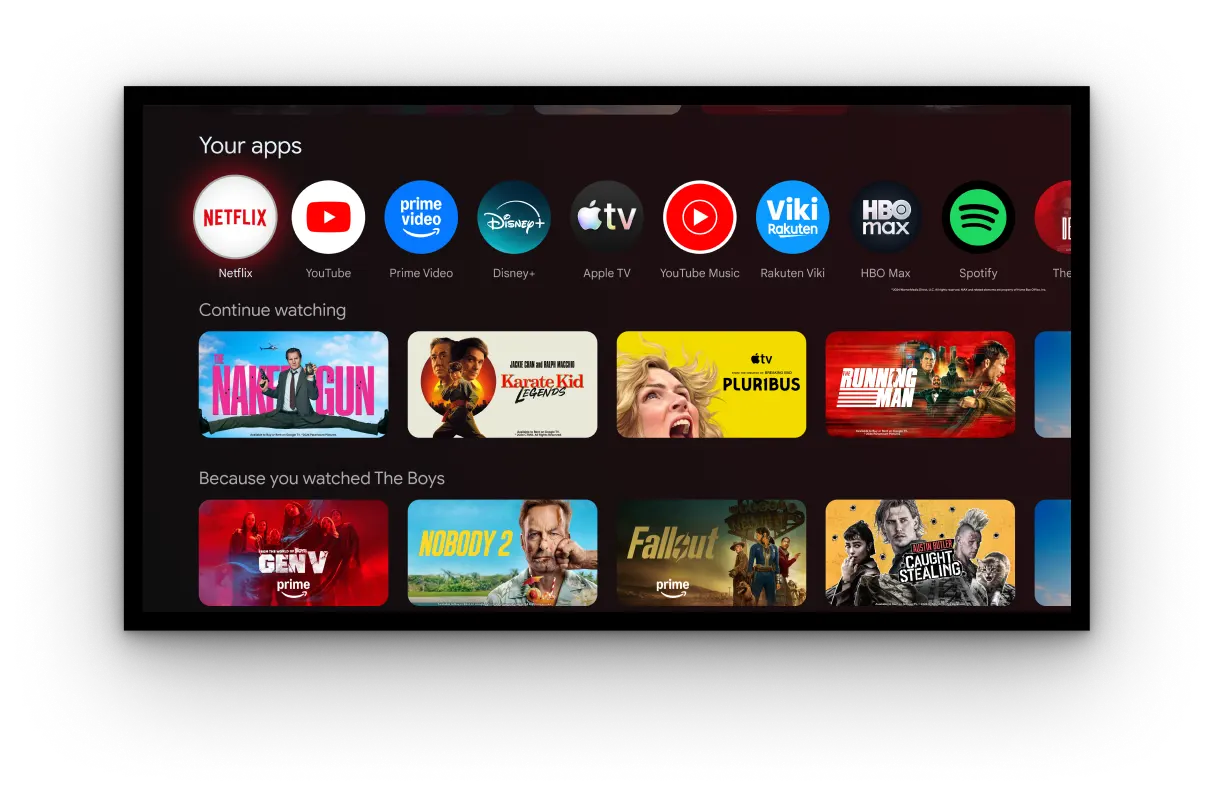Google TV recommendations screen